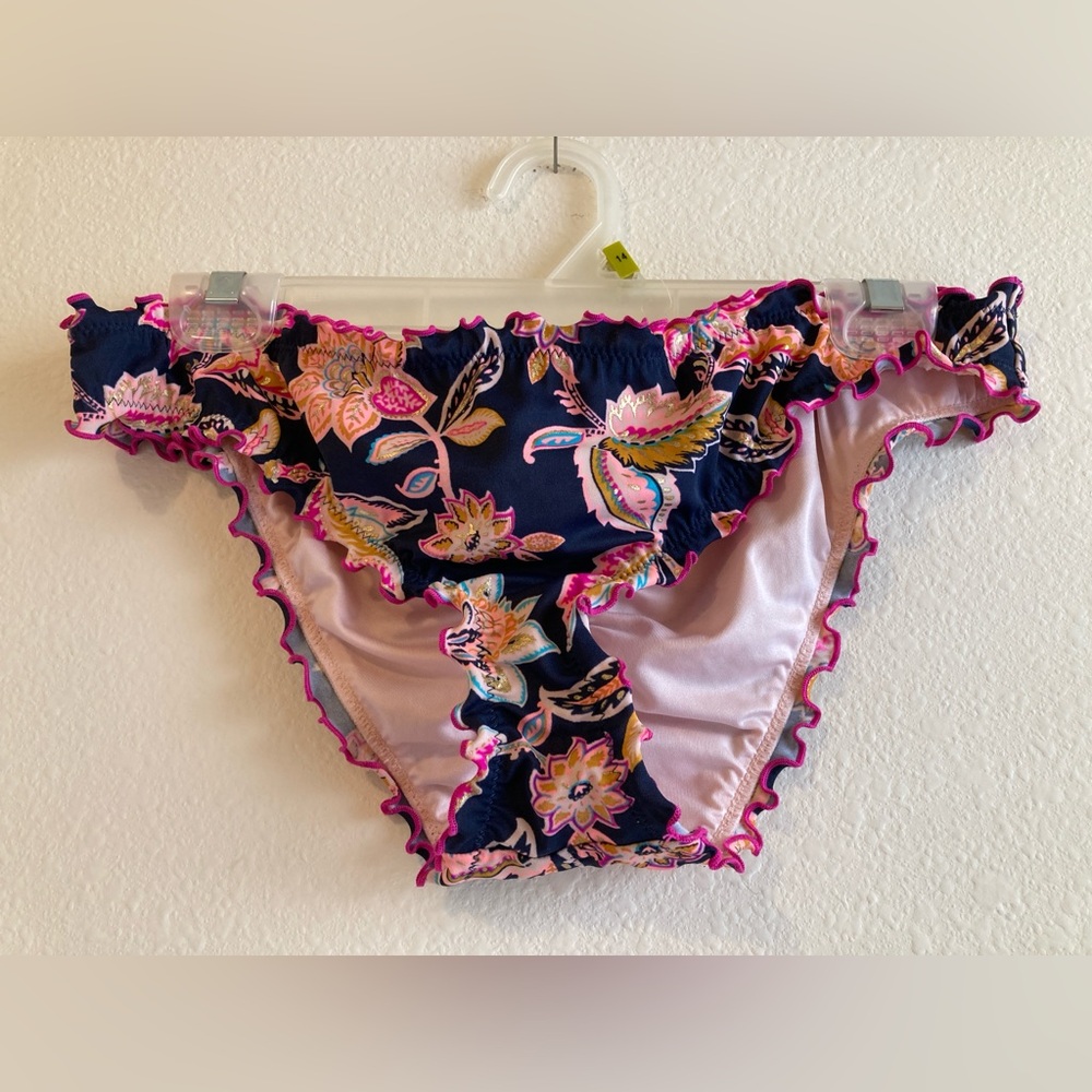 Shade & Shore Navy and Pink Floral Bikini Bottom